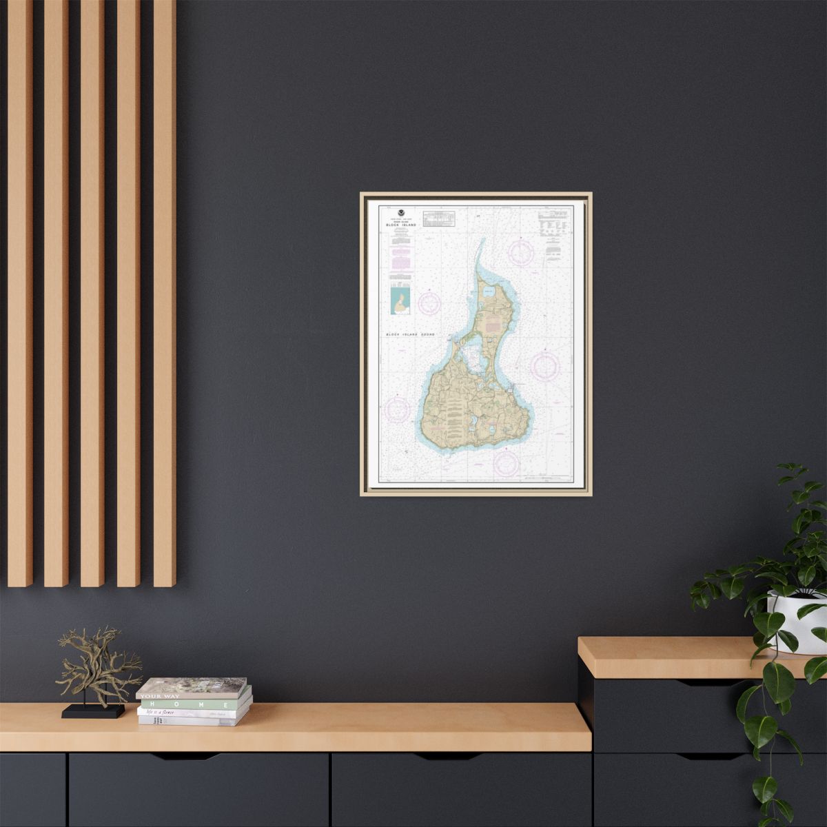 Chart 13217 Block Island - NOAA Nautical Chart Floating Frame Canvas | 24" x 32" | 30" x 40" - Natural context-2
