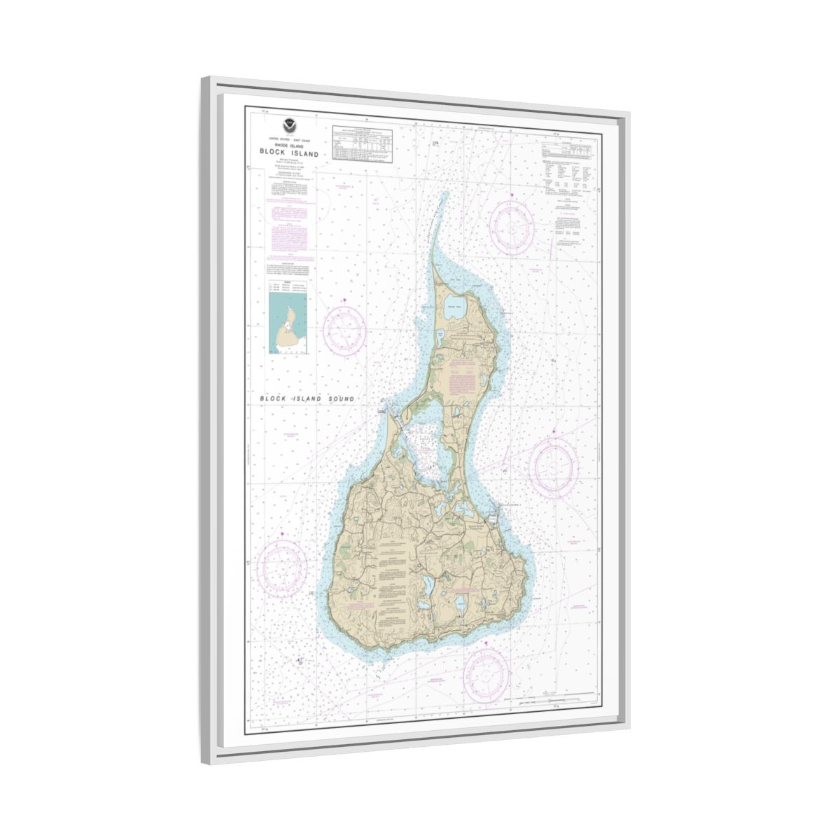 Chart 13217 Block Island - NOAA Nautical Chart Floating Frame Canvas | 24" x 32" | 30" x 40" - White side