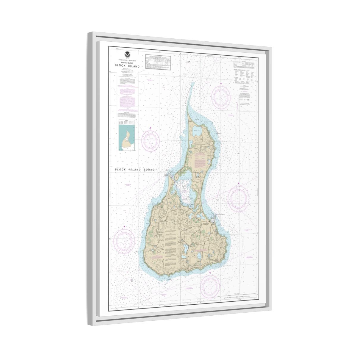 Chart 13217 Block Island - NOAA Nautical Chart Floating Frame Canvas | 24" x 32" | 30" x 40" - White side