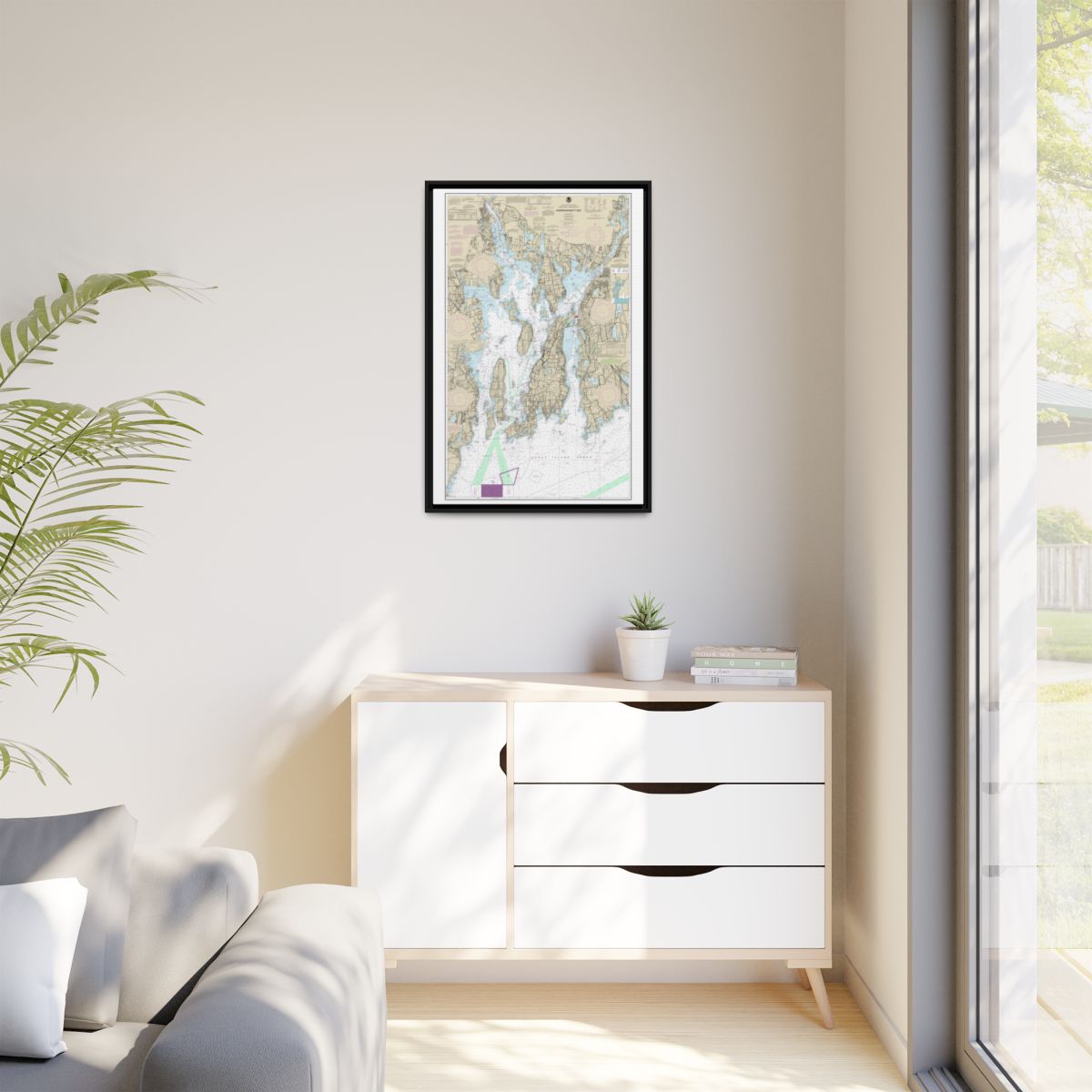 Chart 13221 Narragansett Bay - NOAA Nautical Chart Floating Frame Canvas | 20" x 30" | 24" x 36" | 32" x 48" - Black context-1