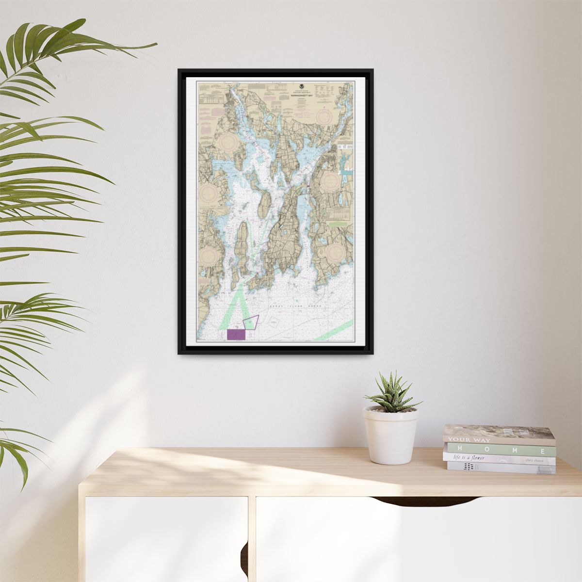 Chart 13221 Narragansett Bay - NOAA Nautical Chart Floating Frame Canvas | 20" x 30" | 24" x 36" | 32" x 48" - Black context-1