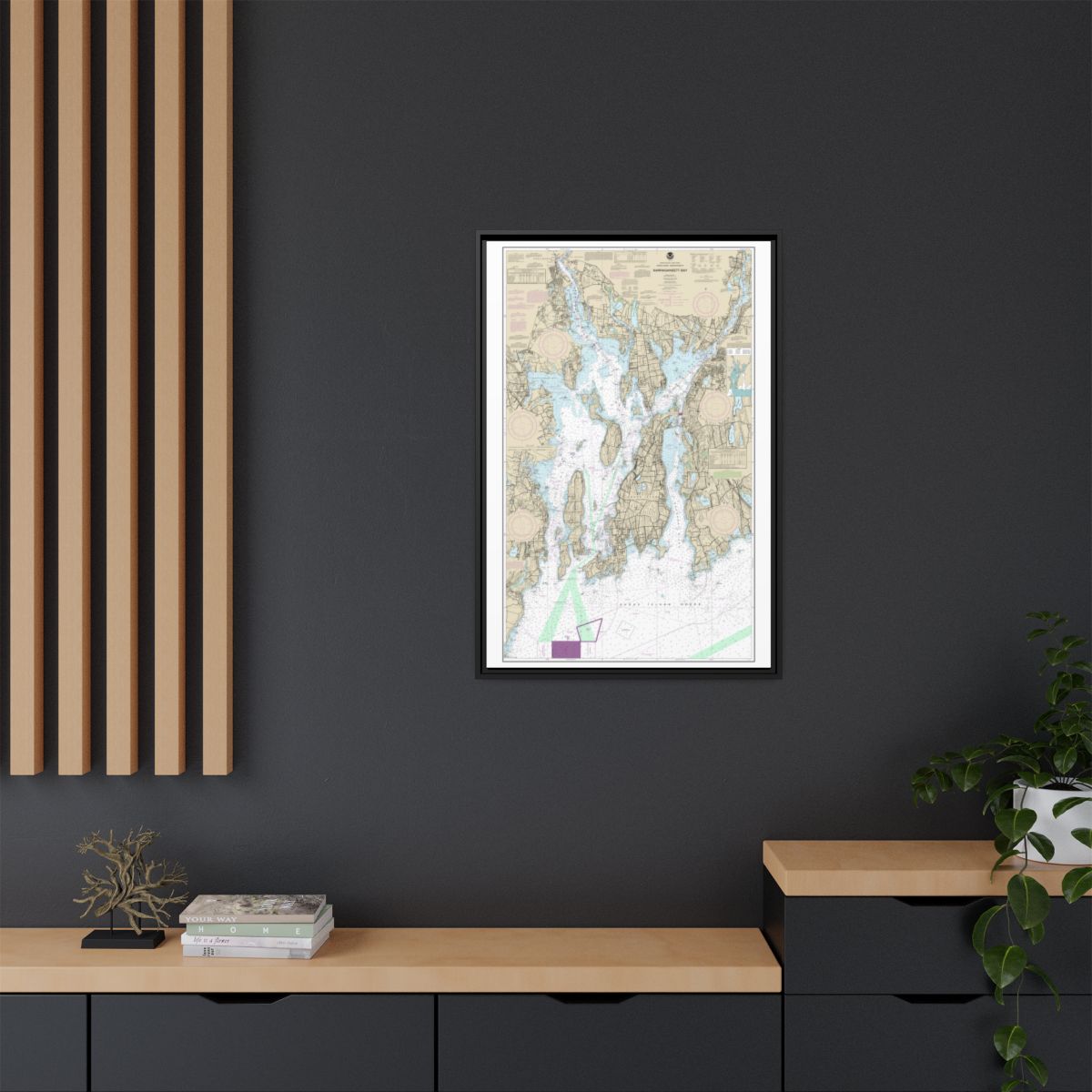 Chart 13221 Narragansett Bay - NOAA Nautical Chart Floating Frame Canvas | 20" x 30" | 24" x 36" | 32" x 48" - Black context-2