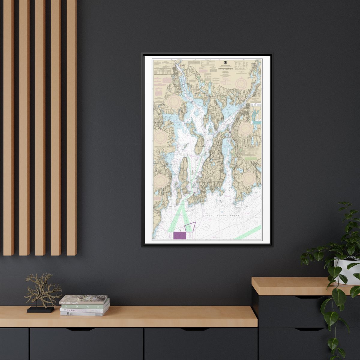 Chart 13221 Narragansett Bay - NOAA Nautical Chart Floating Frame Canvas | 20" x 30" | 24" x 36" | 32" x 48" - Black context-2