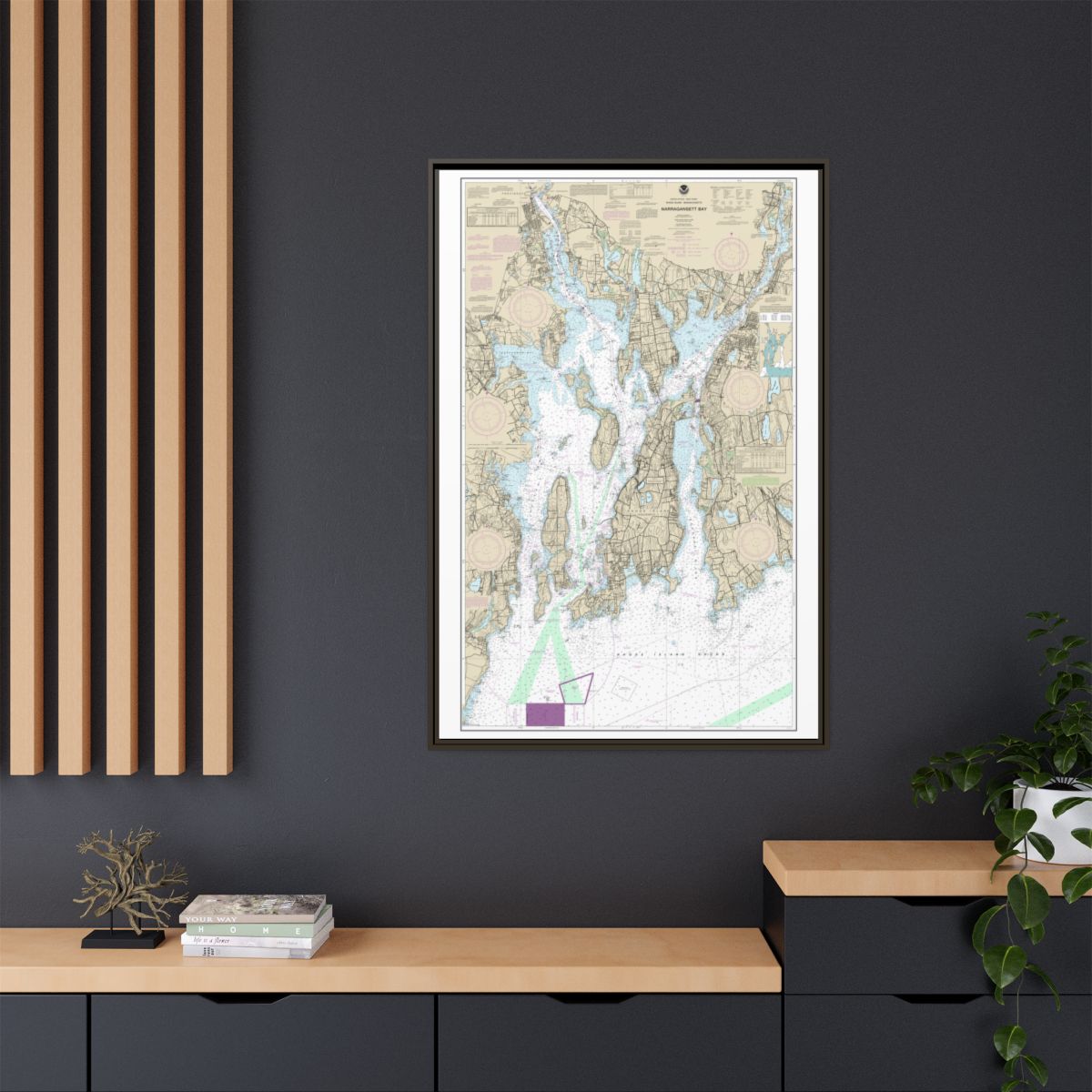 Chart 13221 Narragansett Bay - NOAA Nautical Chart Floating Frame Canvas | 20" x 30" | 24" x 36" | 32" x 48" - Espresso context-2