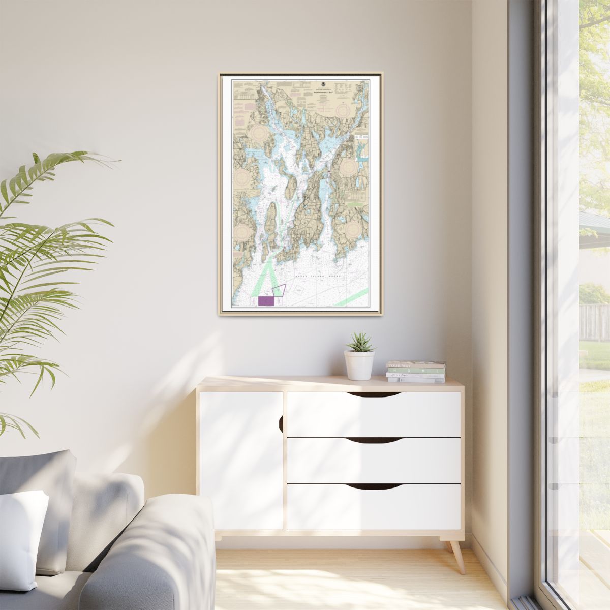 Chart 13221 Narragansett Bay - NOAA Nautical Chart Floating Frame Canvas | 20" x 30" | 24" x 36" | 32" x 48" - Natural context-1
