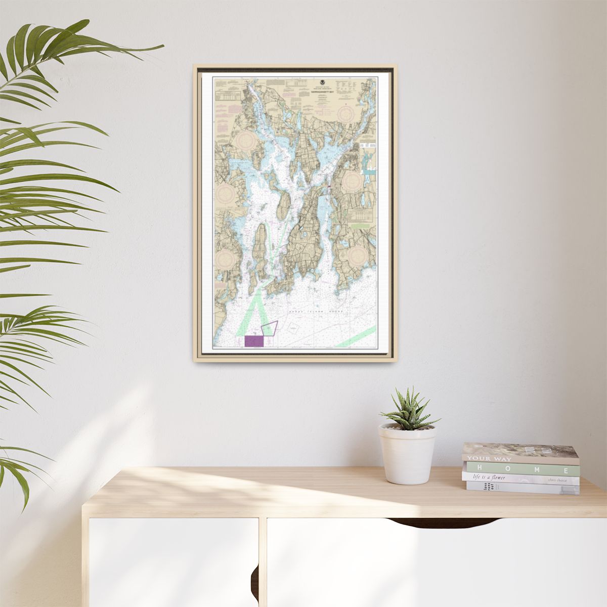 Chart 13221 Narragansett Bay - NOAA Nautical Chart Floating Frame Canvas | 20" x 30" | 24" x 36" | 32" x 48" - Natural context-1