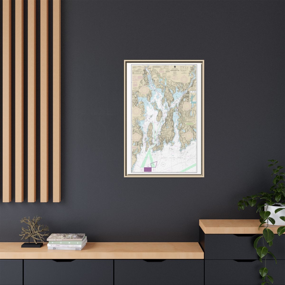 Chart 13221 Narragansett Bay - NOAA Nautical Chart Floating Frame Canvas | 20" x 30" | 24" x 36" | 32" x 48" - Natural context-2