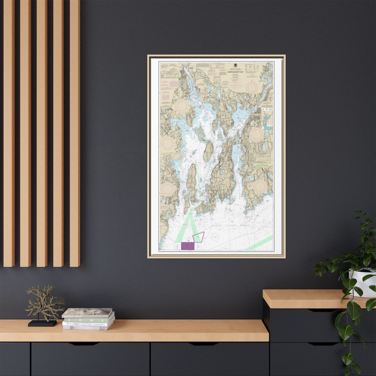 Chart 13221 Narragansett Bay - NOAA Nautical Chart Floating Frame Canvas | 20" x 30" | 24" x 36" | 32" x 48" - Natural context-2