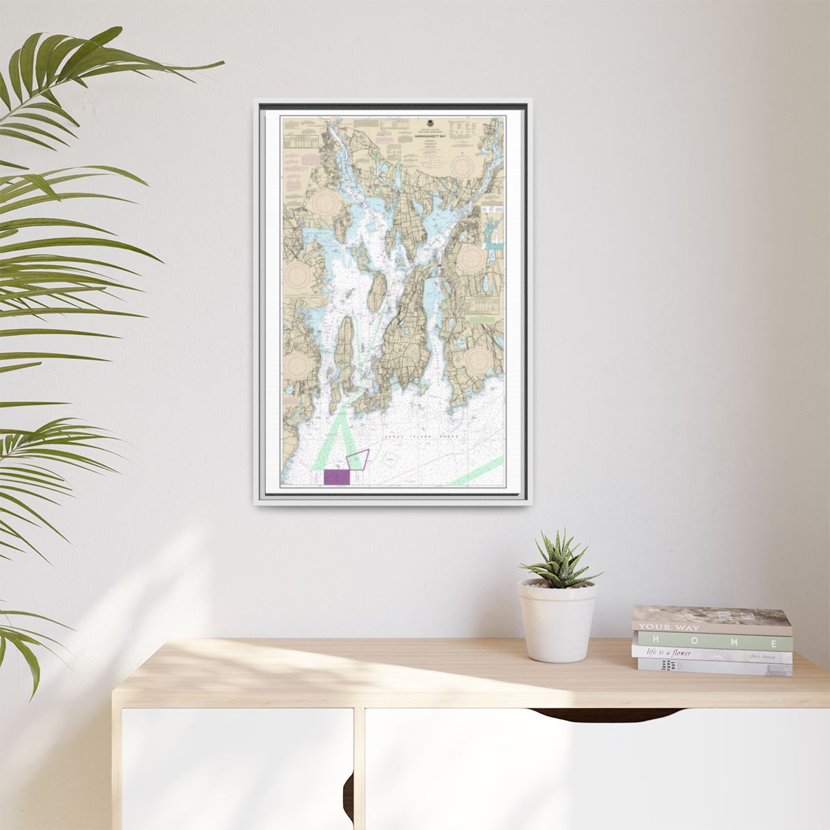 Chart 13221 Narragansett Bay - NOAA Nautical Chart Floating Frame Canvas | 20" x 30" | 24" x 36" | 32" x 48" - White context-1