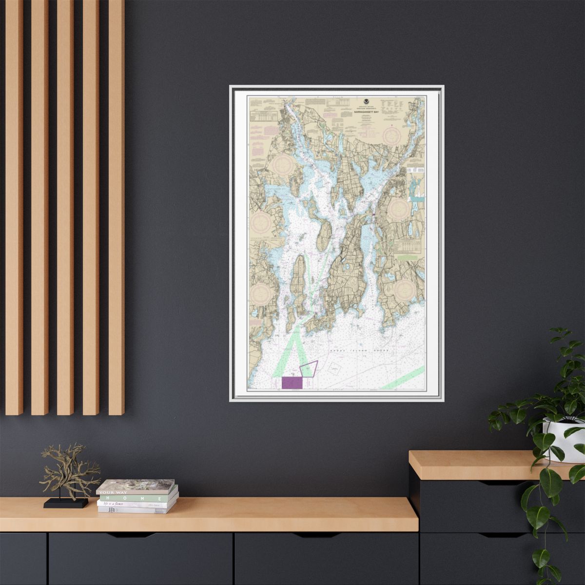 Chart 13221 Narragansett Bay - NOAA Nautical Chart Floating Frame Canvas | 20" x 30" | 24" x 36" | 32" x 48" - White context-2