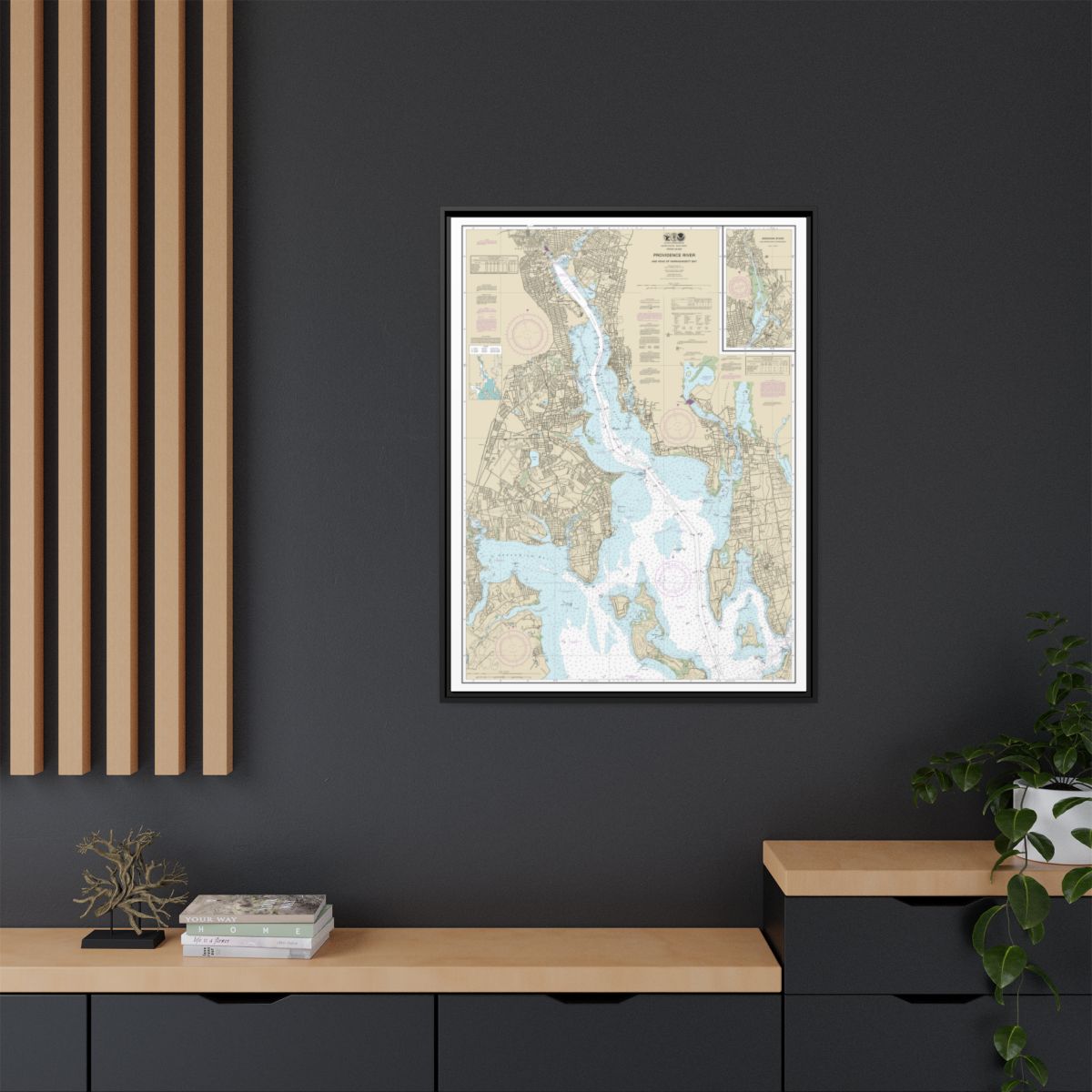 Chart 13224 Providence River and Head of Narragansett Bay - NOAA Nautical Chart Floating Frame Canvas | 24" x 32" | 30" x 40" - Black context-2