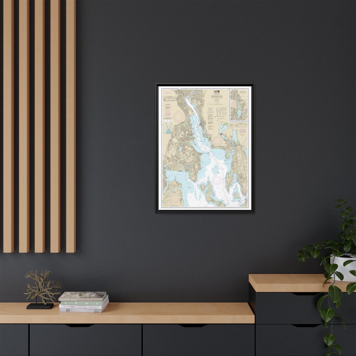 Chart 13224 Providence River and Head of Narragansett Bay - NOAA Nautical Chart Floating Frame Canvas | 24" x 32" | 30" x 40" - Black context-2
