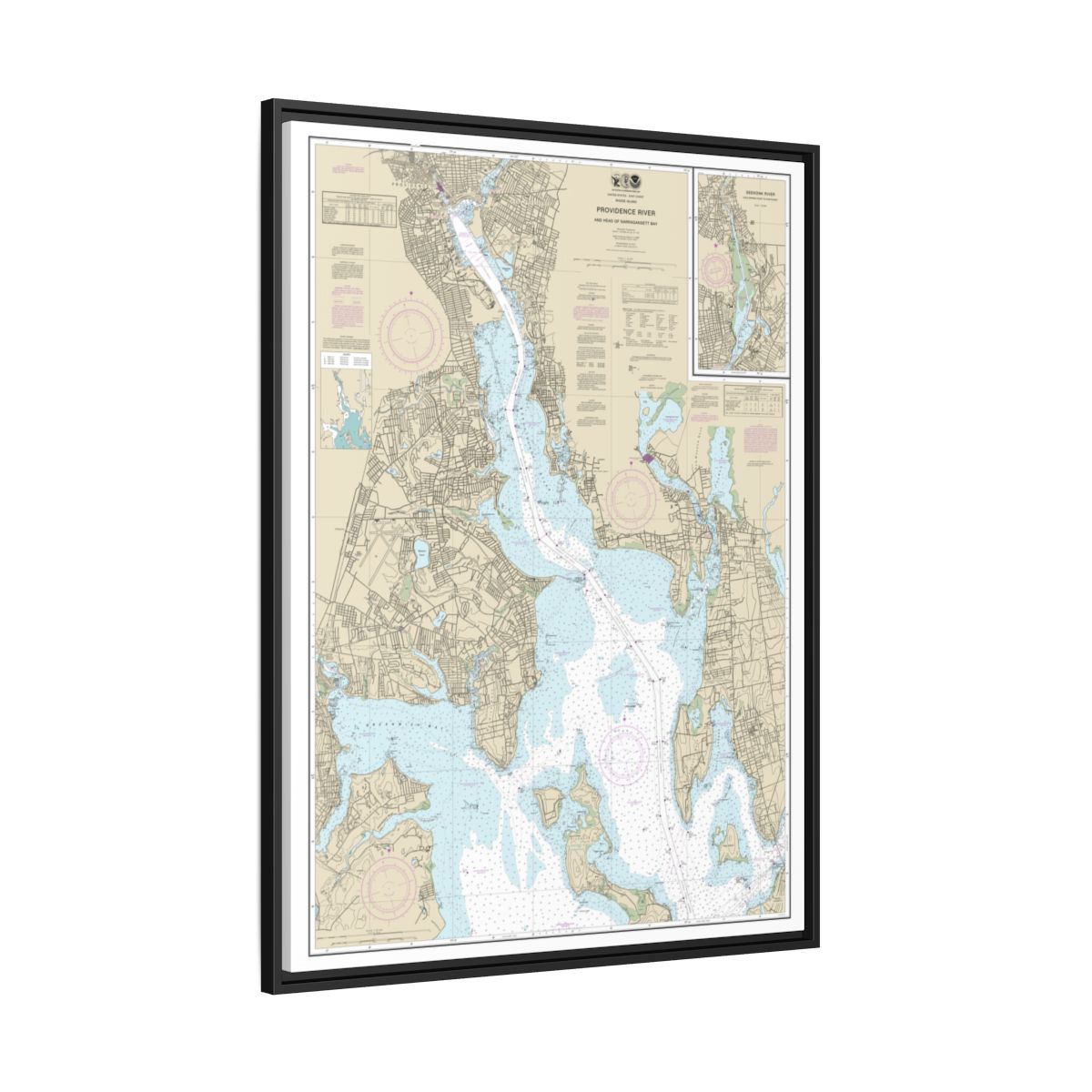 Chart 13224 Providence River and Head of Narragansett Bay - NOAA Nautical Chart Floating Frame Canvas | 24" x 32" | 30" x 40" - Black side