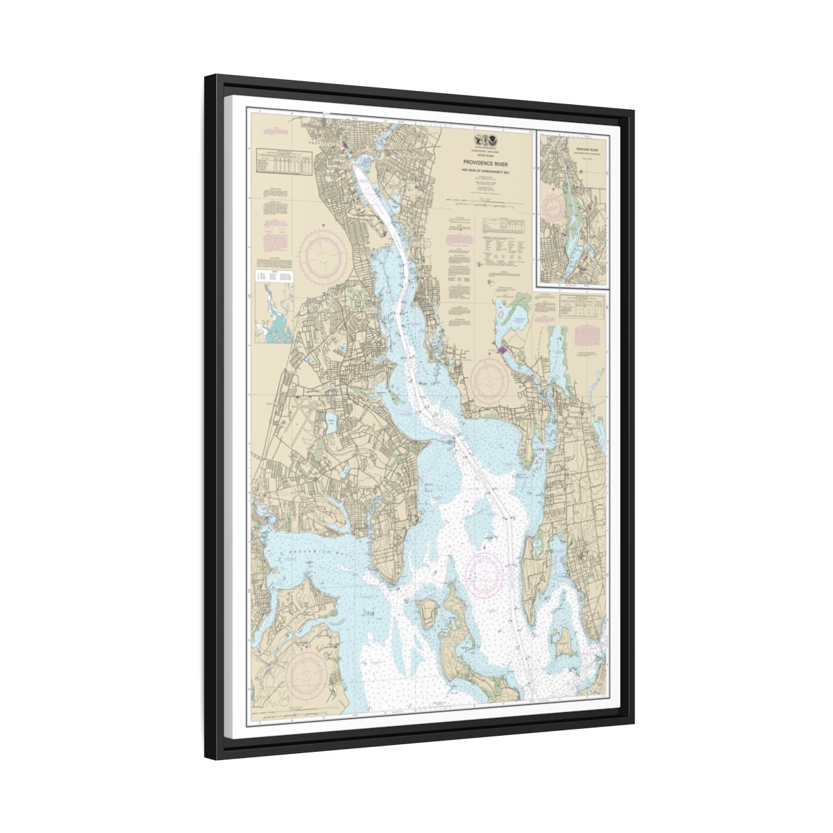 Chart 13224 Providence River and Head of Narragansett Bay - NOAA Nautical Chart Floating Frame Canvas | 24" x 32" | 30" x 40" - Black side