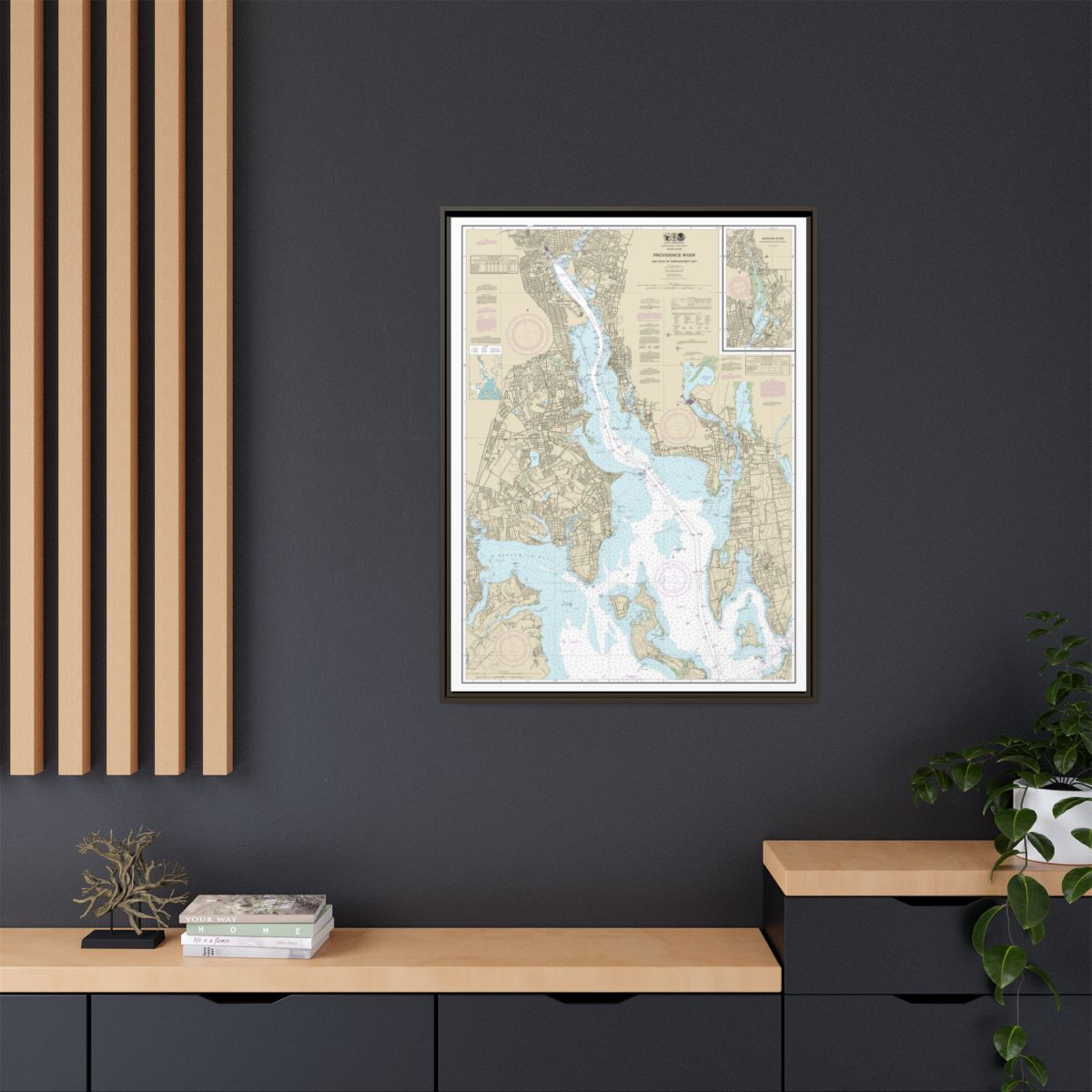 Chart 13224 Providence River and Head of Narragansett Bay - NOAA Nautical Chart Floating Frame Canvas | 24" x 32" | 30" x 40" - Espresso context-2