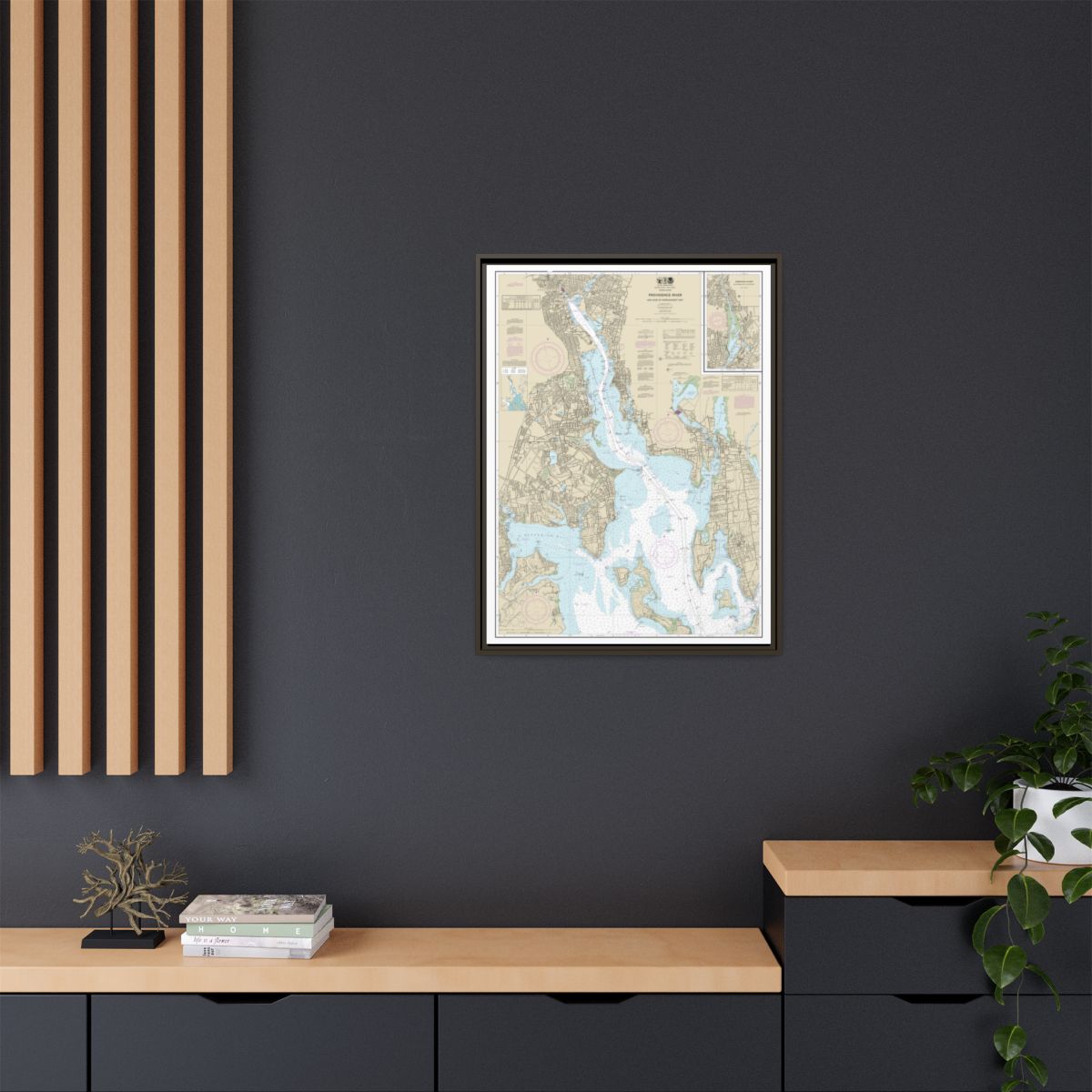 Chart 13224 Providence River and Head of Narragansett Bay - NOAA Nautical Chart Floating Frame Canvas | 24" x 32" | 30" x 40" - Espresso context-2