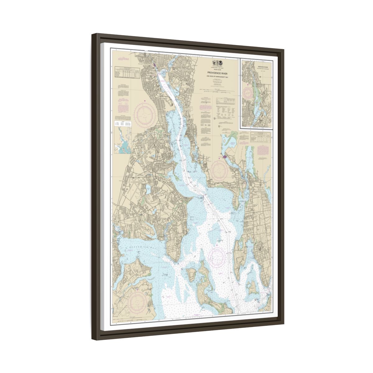 Chart 13224 Providence River and Head of Narragansett Bay - NOAA Nautical Chart Floating Frame Canvas | 24" x 32" | 30" x 40" - Espresso side