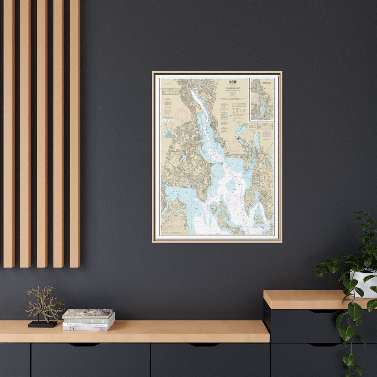 Chart 13224 Providence River and Head of Narragansett Bay - NOAA Nautical Chart Floating Frame Canvas | 24" x 32" | 30" x 40" - Natural context-2