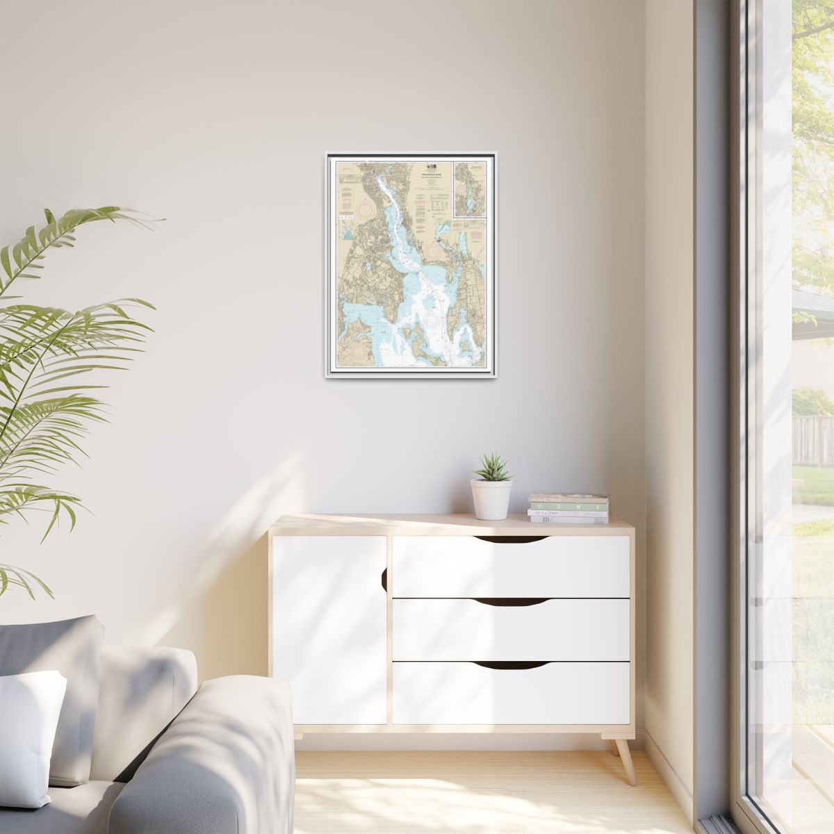 Chart 13224 Providence River and Head of Narragansett Bay - NOAA Nautical Chart Floating Frame Canvas | 24" x 32" | 30" x 40" - White context-1