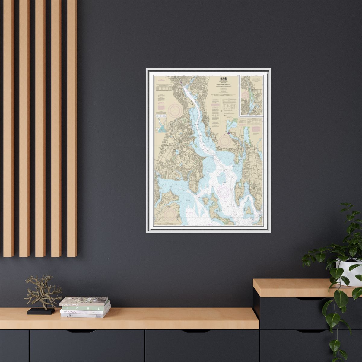 Chart 13224 Providence River and Head of Narragansett Bay - NOAA Nautical Chart Floating Frame Canvas | 24" x 32" | 30" x 40" - White context-2