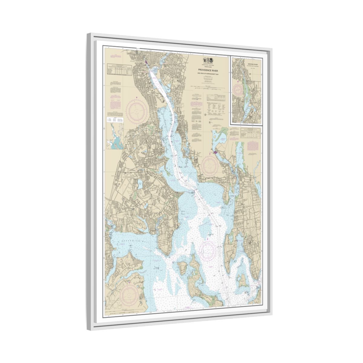 Chart 13224 Providence River and Head of Narragansett Bay - NOAA Nautical Chart Floating Frame Canvas | 24" x 32" | 30" x 40" - White side