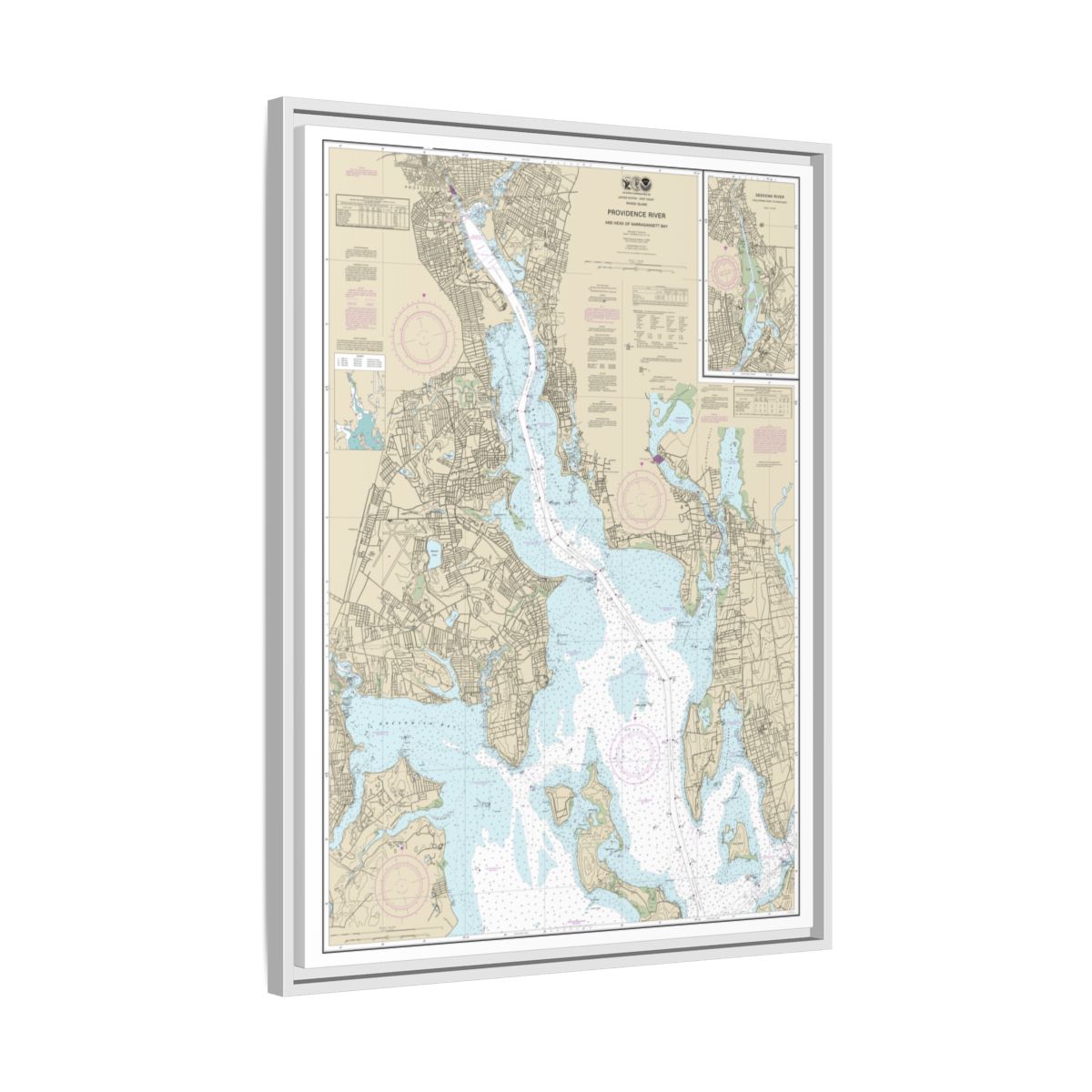 Chart 13224 Providence River and Head of Narragansett Bay - NOAA Nautical Chart Floating Frame Canvas | 24" x 32" | 30" x 40" - White side