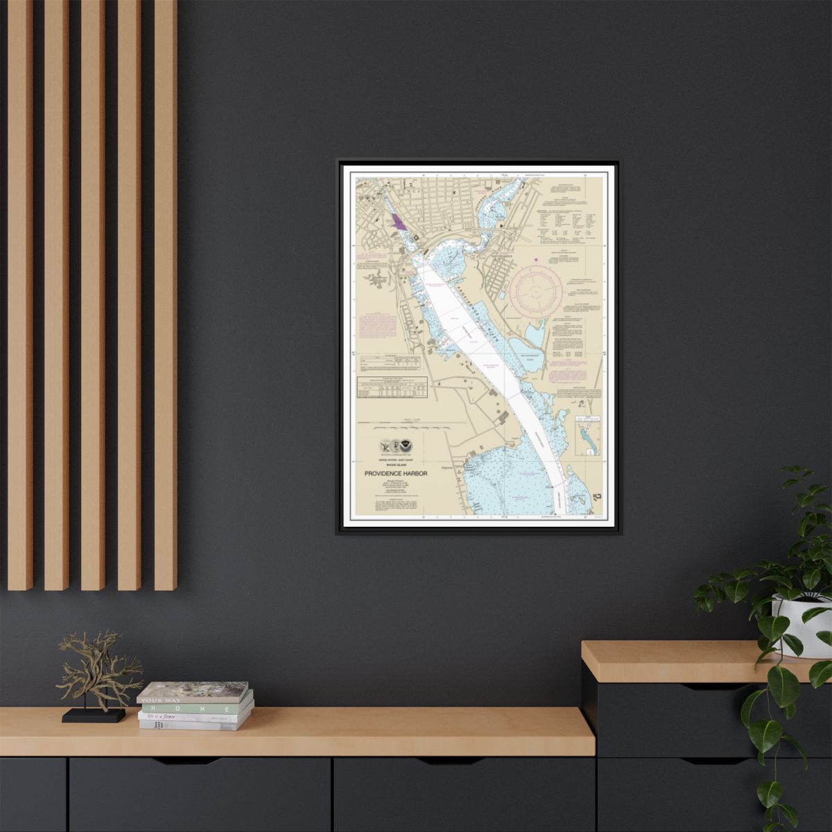 Chart 13225 Providence Harbor - NOAA Nautical Chart Floating Frame Canvas | 24" x 32" | 30" x 40" - Black context-2