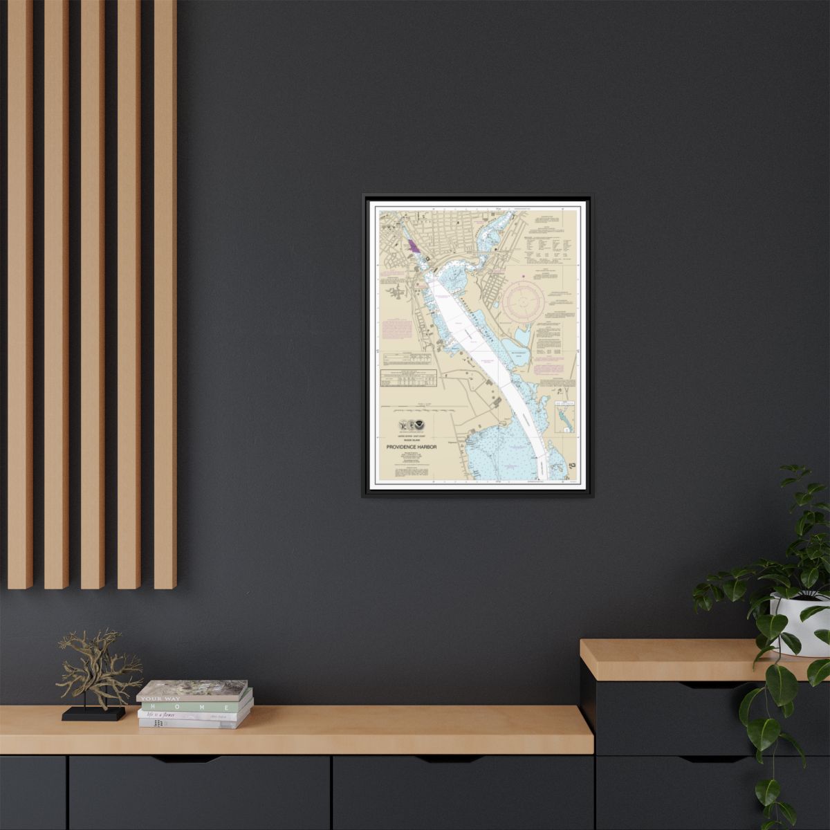 Chart 13225 Providence Harbor - NOAA Nautical Chart Floating Frame Canvas | 24" x 32" | 30" x 40" - Black context-2
