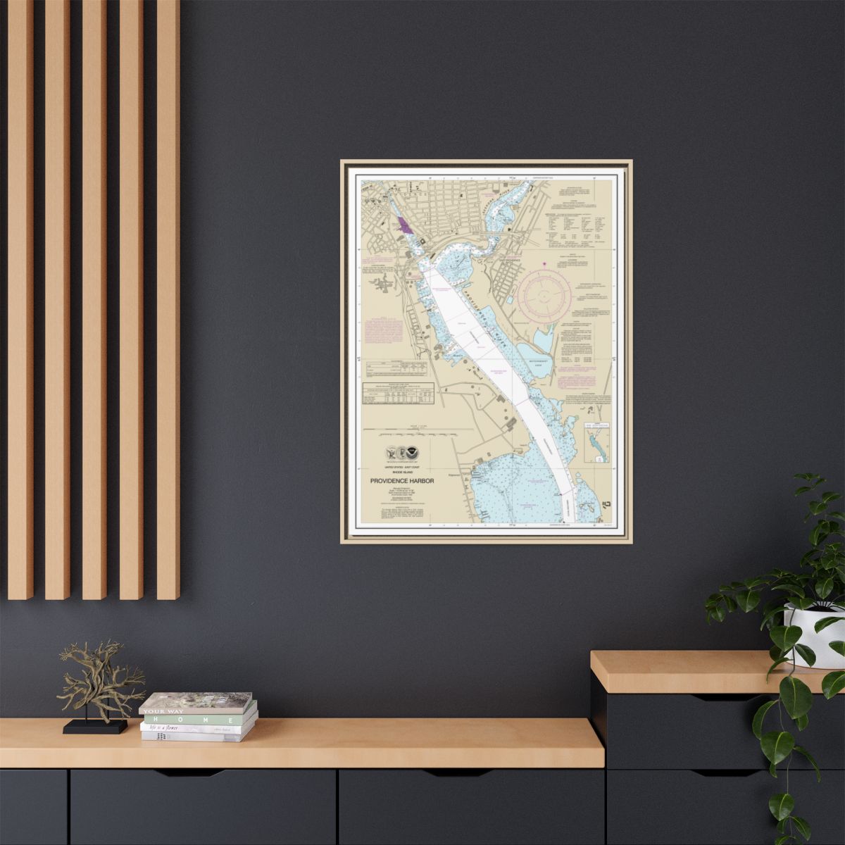 Chart 13225 Providence Harbor - NOAA Nautical Chart Floating Frame Canvas | 24" x 32" | 30" x 40" - Natural context-2