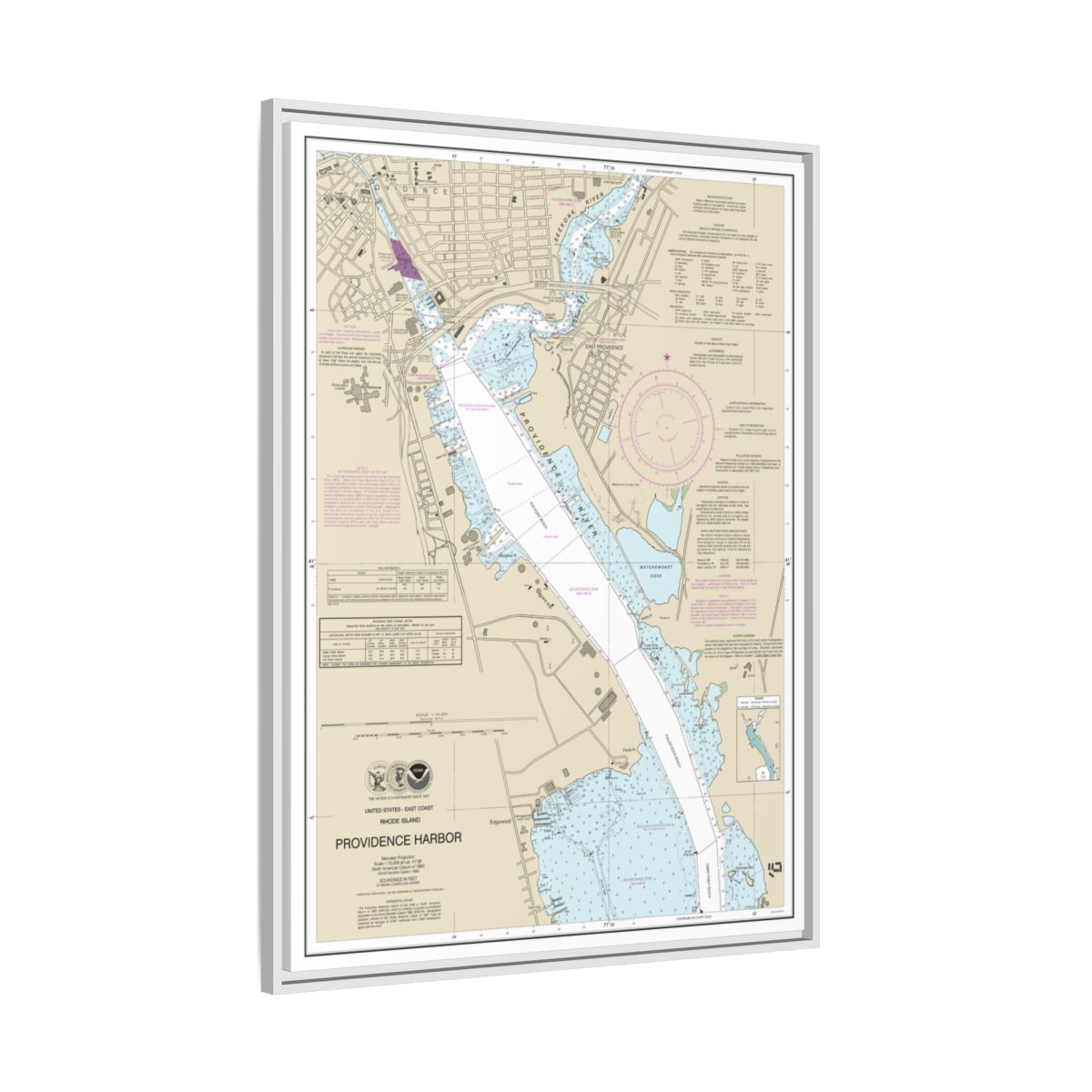 Chart 13225 Providence Harbor - NOAA Nautical Chart Floating Frame Canvas | 24" x 32" | 30" x 40" - White side