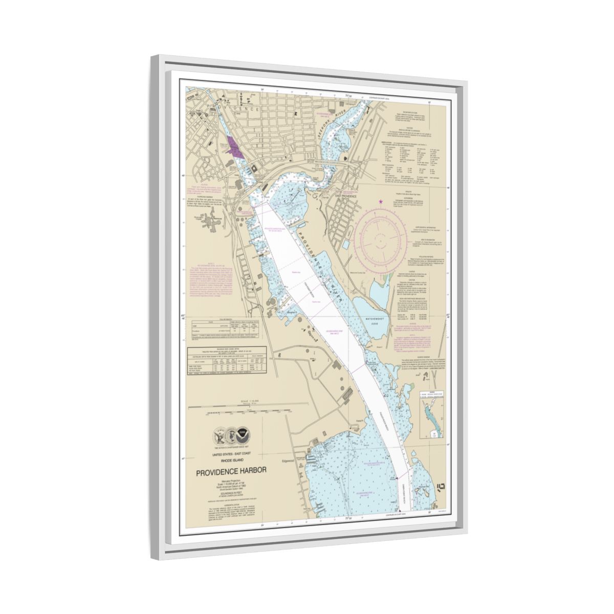 Chart 13225 Providence Harbor - NOAA Nautical Chart Floating Frame Canvas | 24" x 32" | 30" x 40" - White side