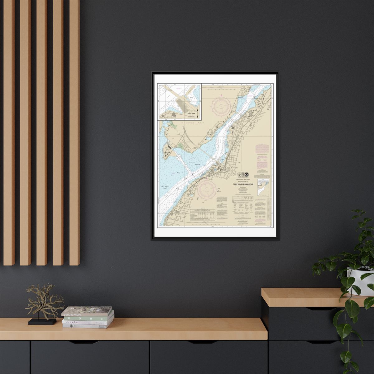 Chart 13227 Fall River Harbor;State Pier - NOAA Nautical Chart Floating Frame Canvas | 24" x 32" | 30" x 40" - Black context-2
