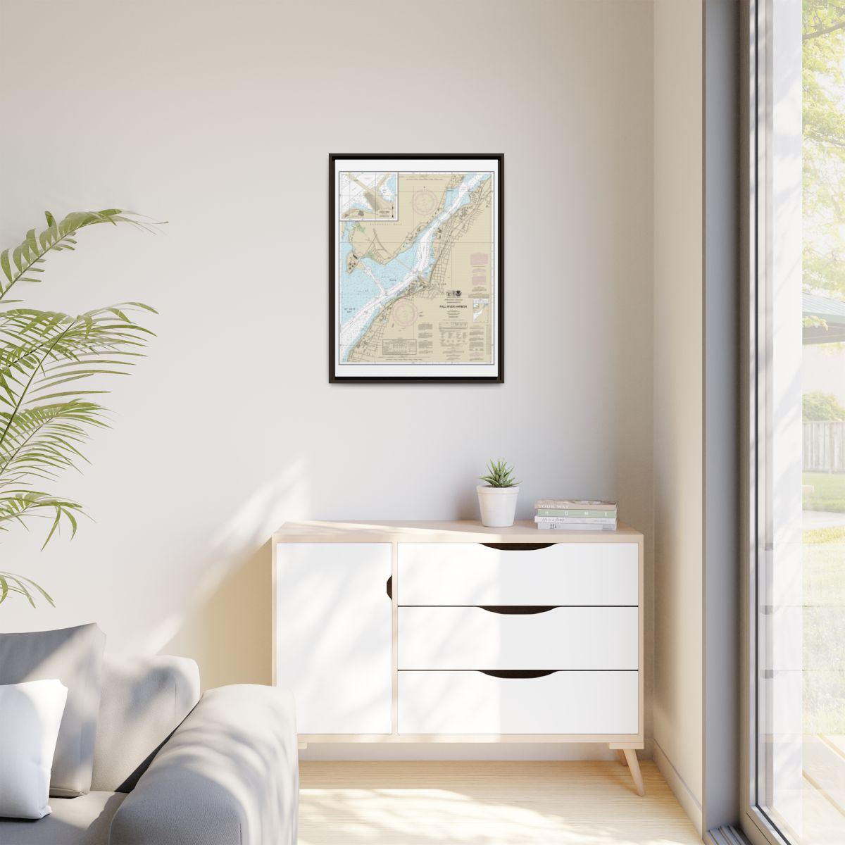 Chart 13227 Fall River Harbor;State Pier - NOAA Nautical Chart Floating Frame Canvas | 24" x 32" | 30" x 40" - Espresso context-1