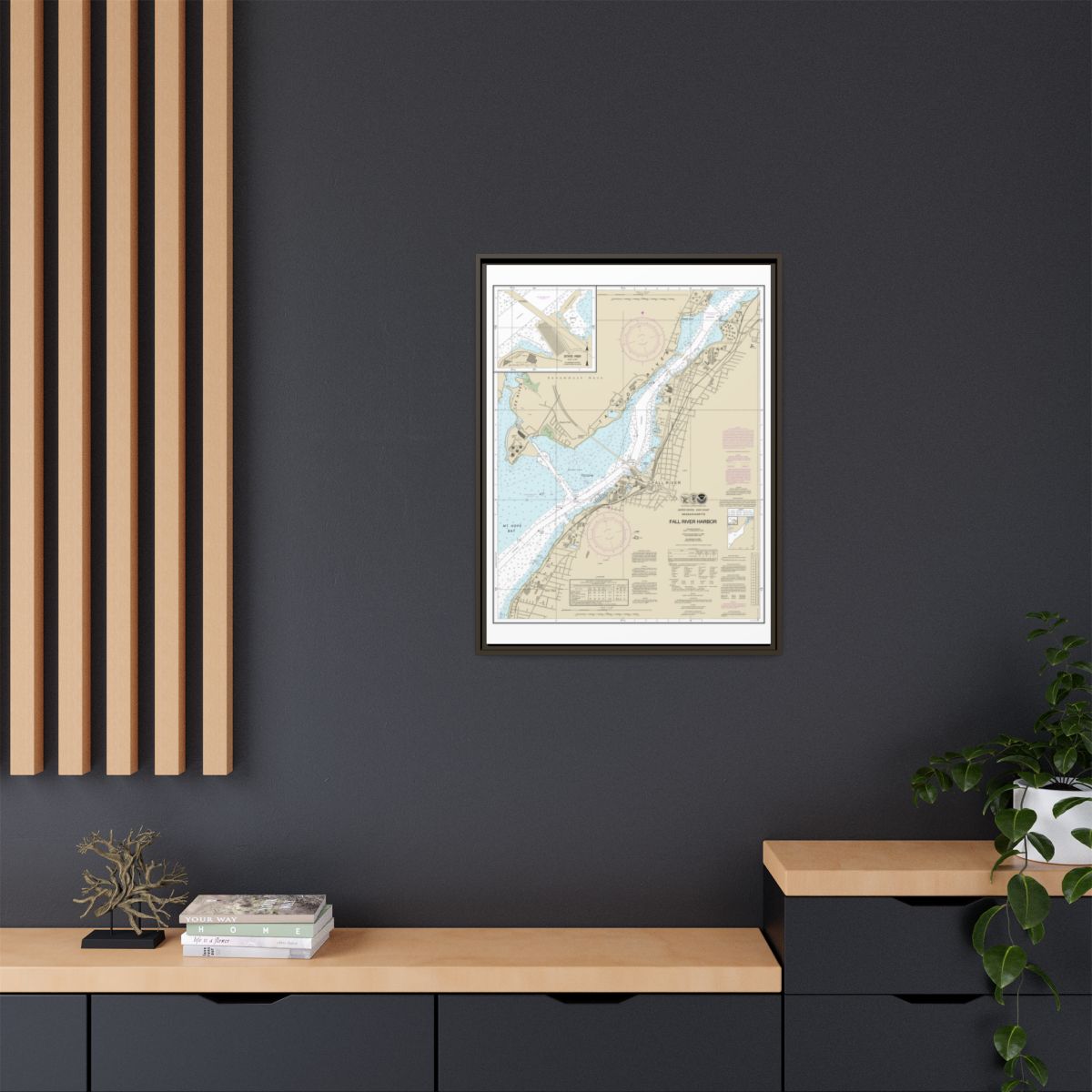 Chart 13227 Fall River Harbor;State Pier - NOAA Nautical Chart Floating Frame Canvas | 24" x 32" | 30" x 40" - Espresso context-2