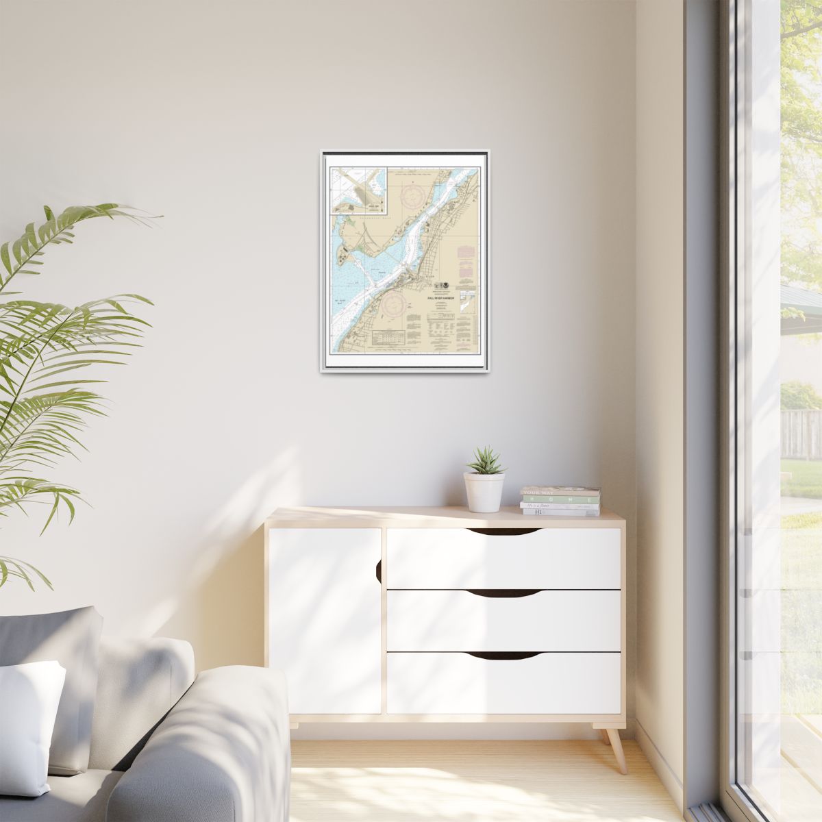 Chart 13227 Fall River Harbor;State Pier - NOAA Nautical Chart Floating Frame Canvas | 24" x 32" | 30" x 40" - White context-1