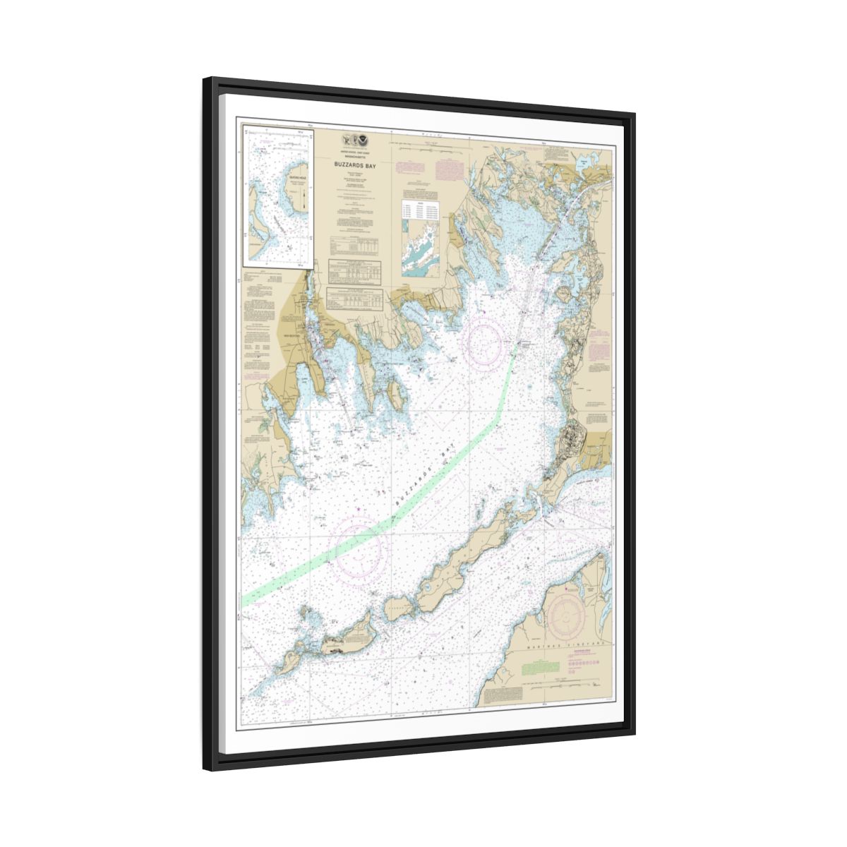 Chart 13230 Buzzards Bay; Quicks Hole - NOAA Nautical Chart Floating Frame Canvas | 24" x 32" | 30" x 40" - Black side