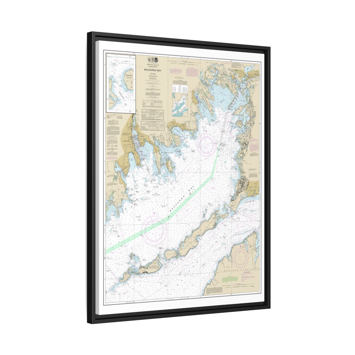 Chart 13230 Buzzards Bay; Quicks Hole - NOAA Nautical Chart Floating Frame Canvas | 24" x 32" | 30" x 40" - Black side