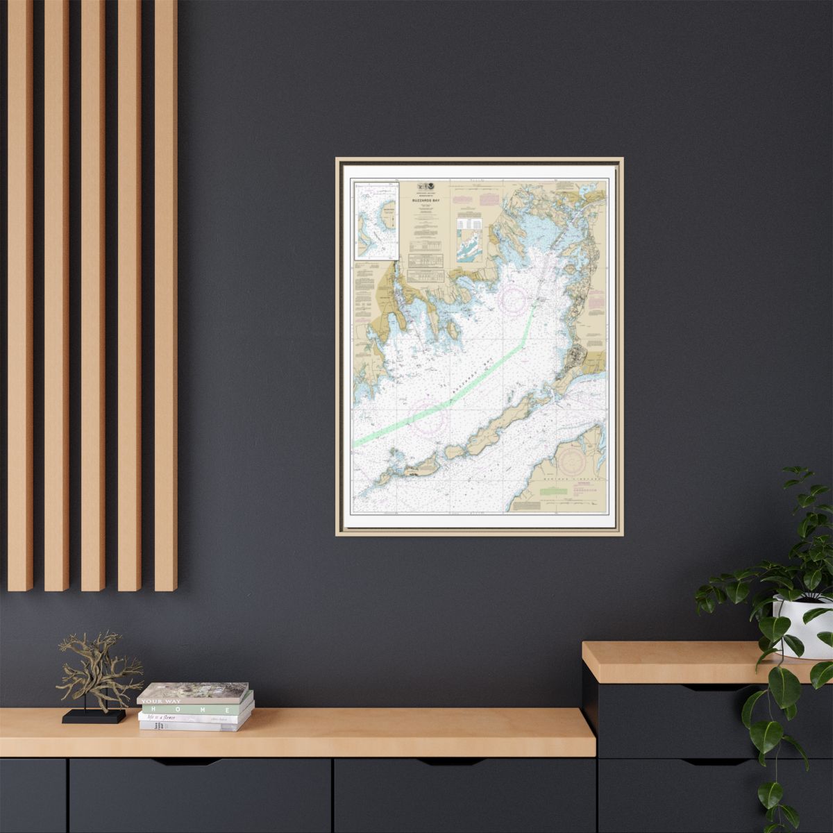 Chart 13230 Buzzards Bay; Quicks Hole - NOAA Nautical Chart Floating Frame Canvas | 24" x 32" | 30" x 40" - Natural context-2