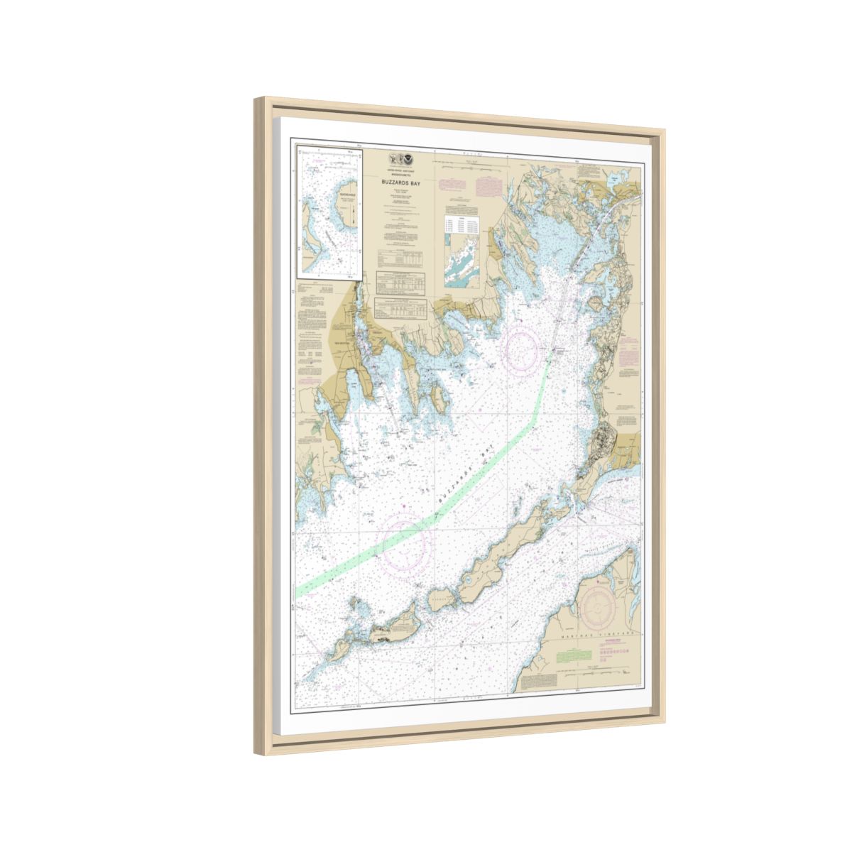 Chart 13230 Buzzards Bay; Quicks Hole - NOAA Nautical Chart Floating Frame Canvas | 24" x 32" | 30" x 40" - Natural side