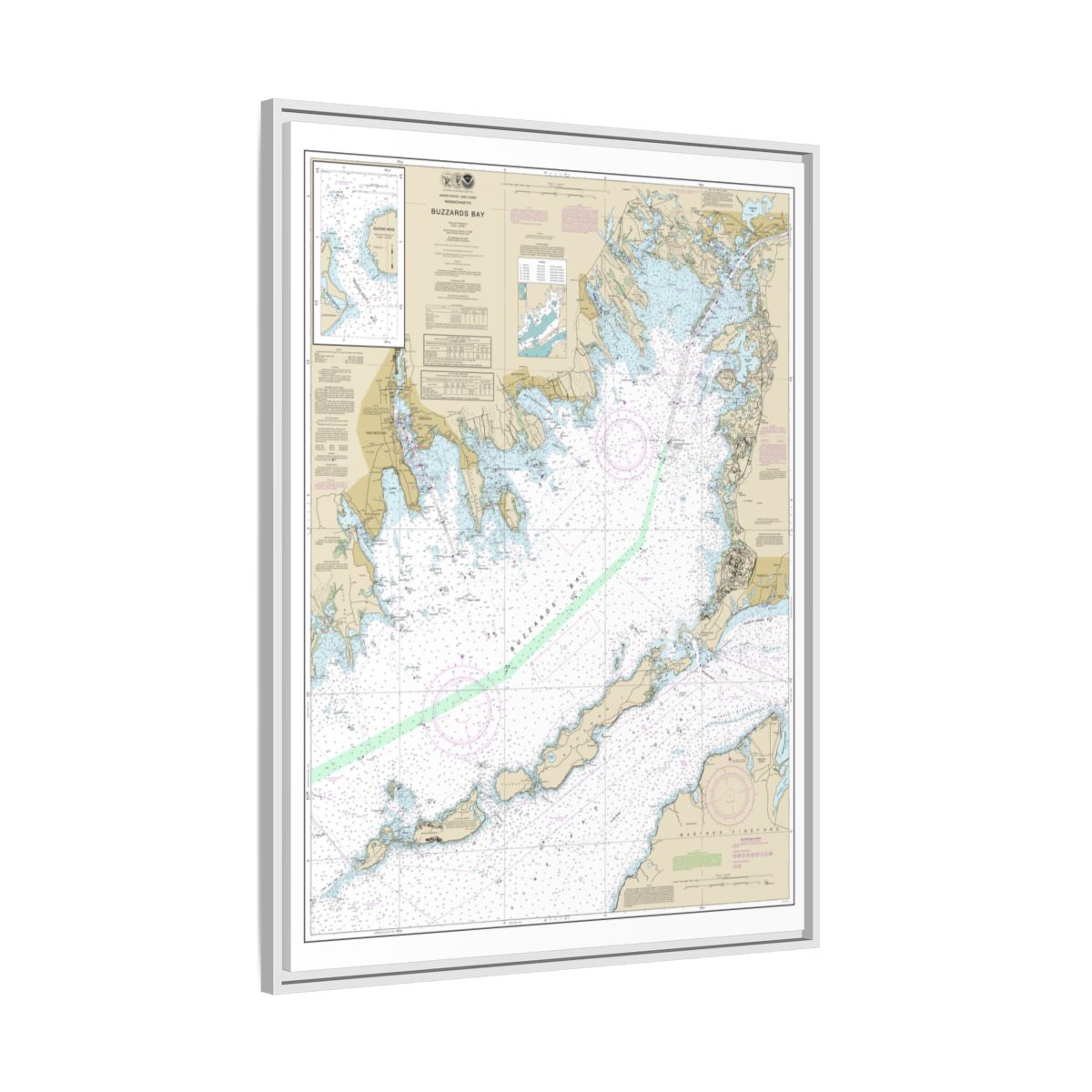 Chart 13230 Buzzards Bay; Quicks Hole - NOAA Nautical Chart Floating Frame Canvas | 24" x 32" | 30" x 40" - White side