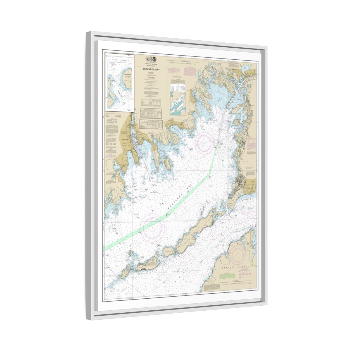 Chart 13230 Buzzards Bay; Quicks Hole - NOAA Nautical Chart Floating Frame Canvas | 24" x 32" | 30" x 40" - White side