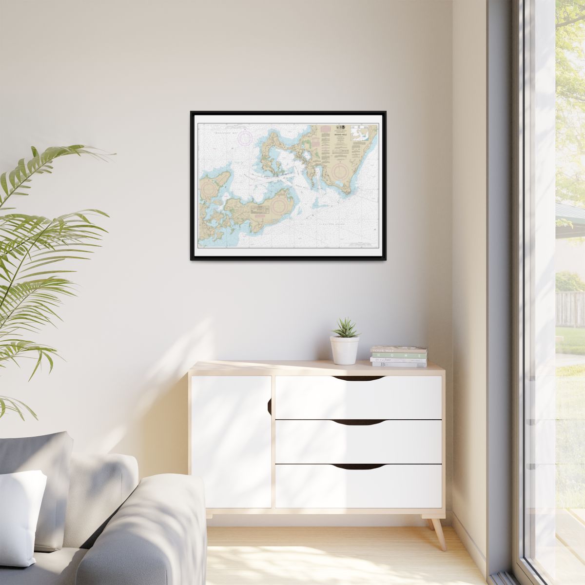 Chart 13235 Woods Hole - NOAA Nautical Chart Floating Frame Canvas | 32" x 24" | 40" x 30" - Black context-1