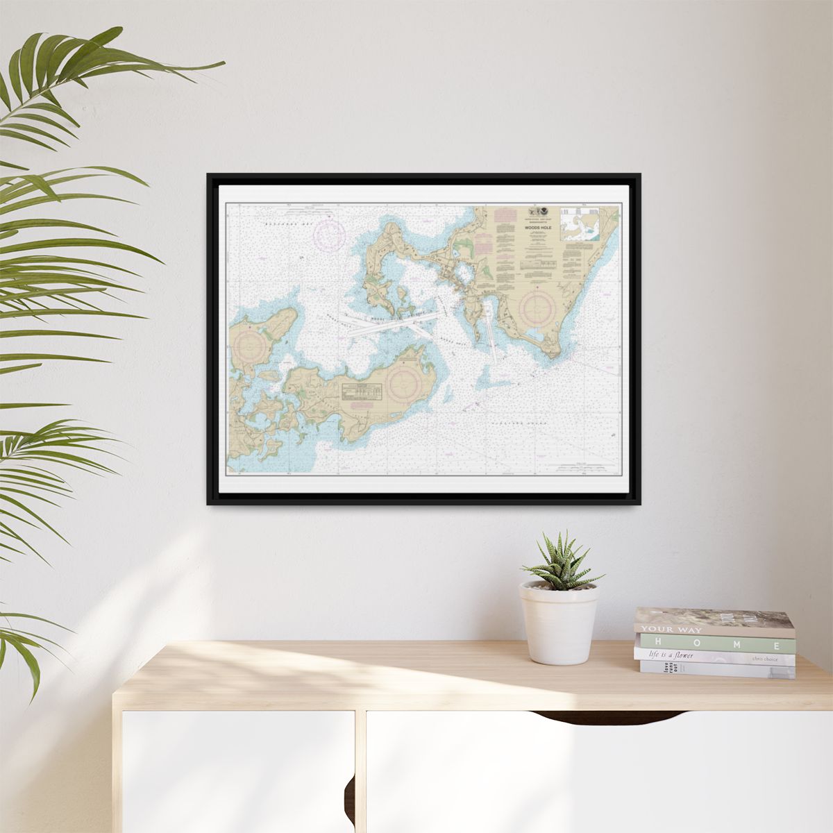Chart 13235 Woods Hole - NOAA Nautical Chart Floating Frame Canvas | 32" x 24" | 40" x 30" - Black context-1