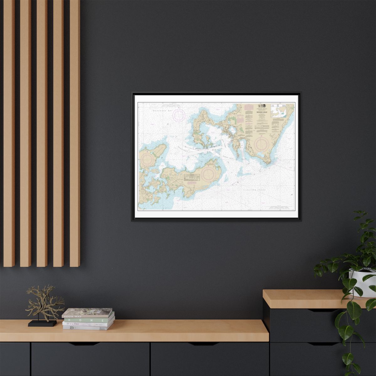 Chart 13235 Woods Hole - NOAA Nautical Chart Floating Frame Canvas | 32" x 24" | 40" x 30" - Black context-2