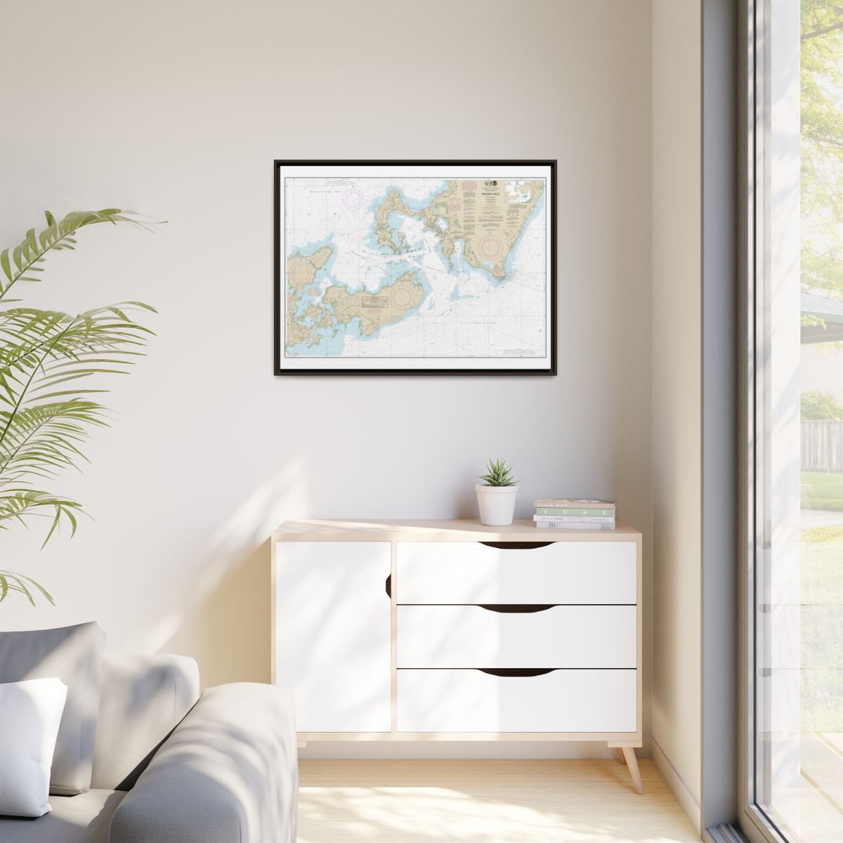 Chart 13235 Woods Hole - NOAA Nautical Chart Floating Frame Canvas | 32" x 24" | 40" x 30" - Espresso context-1