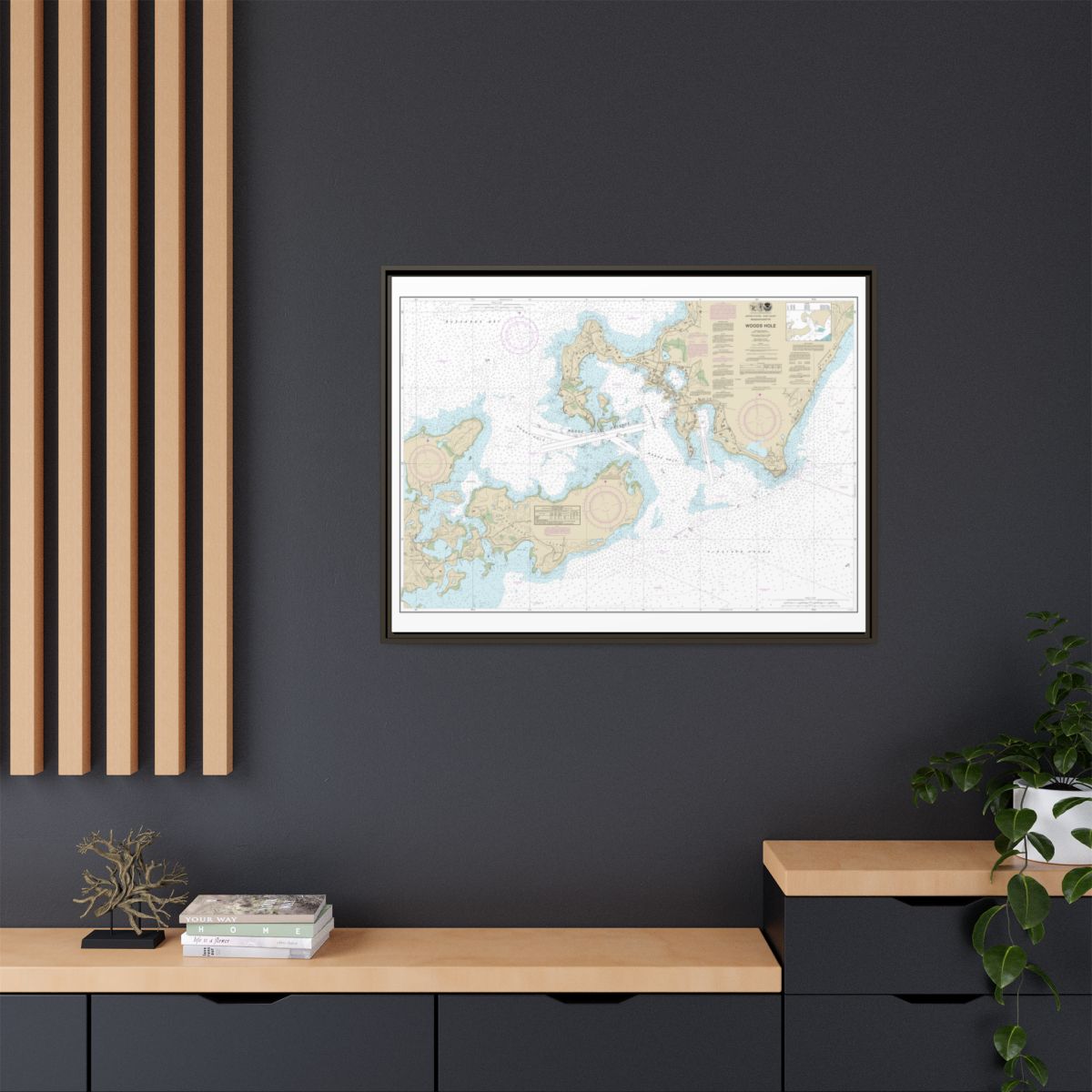 Chart 13235 Woods Hole - NOAA Nautical Chart Floating Frame Canvas | 32" x 24" | 40" x 30" - Espresso context-2