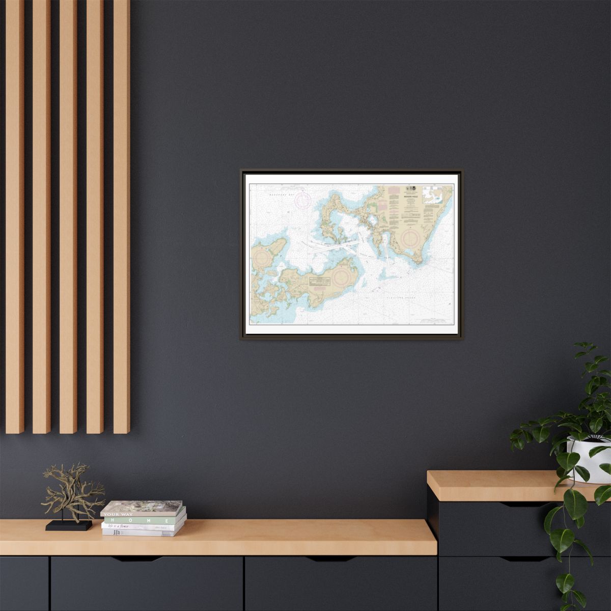 Chart 13235 Woods Hole - NOAA Nautical Chart Floating Frame Canvas | 32" x 24" | 40" x 30" - Espresso context-2