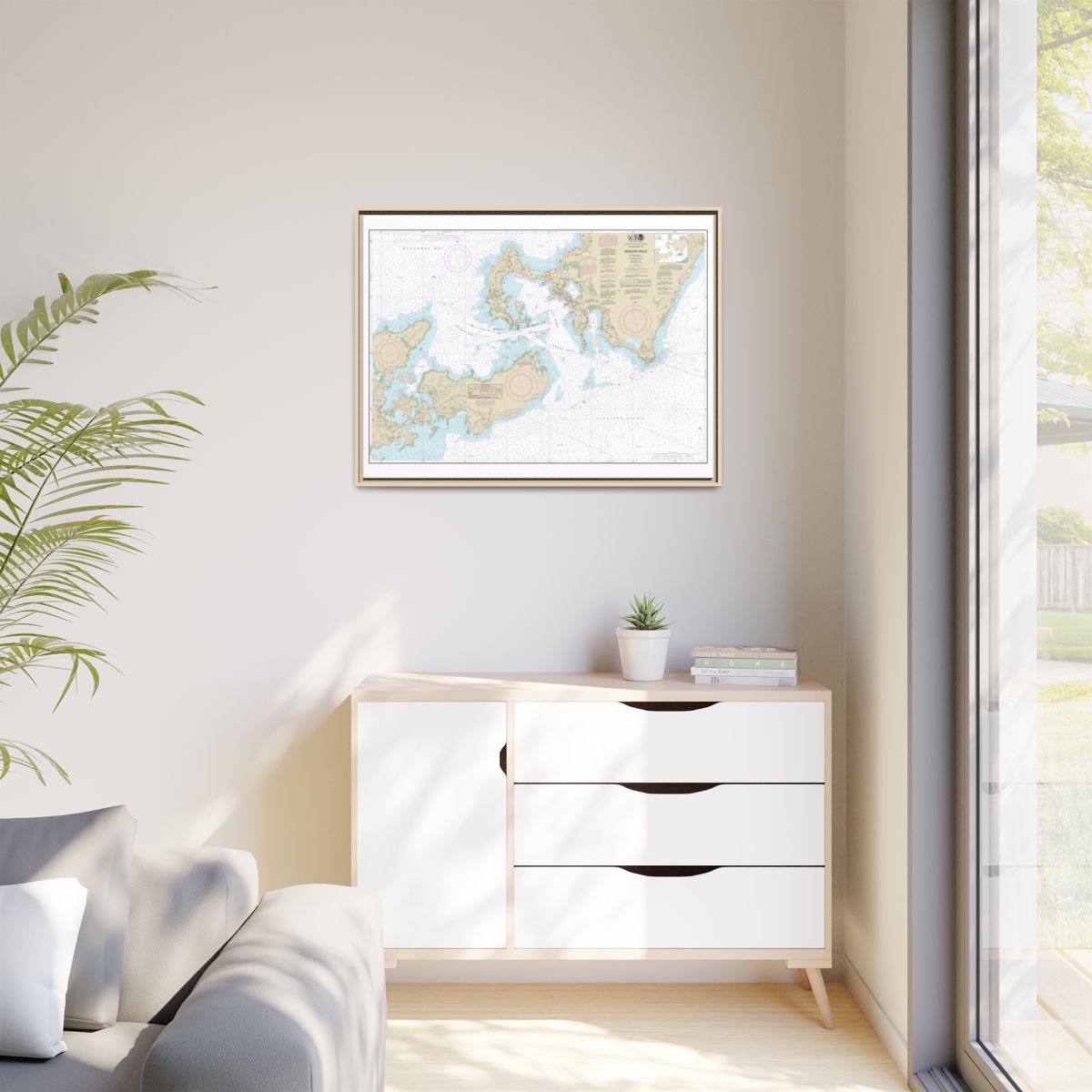 Chart 13235 Woods Hole - NOAA Nautical Chart Floating Frame Canvas | 32" x 24" | 40" x 30" - Natural context-1