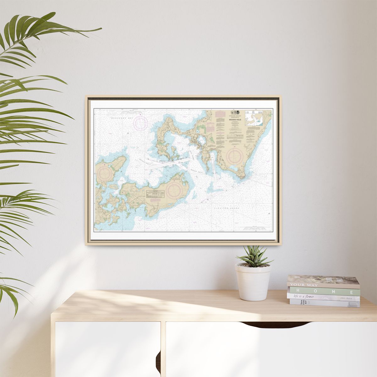 Chart 13235 Woods Hole - NOAA Nautical Chart Floating Frame Canvas | 32" x 24" | 40" x 30" - Natural context-1