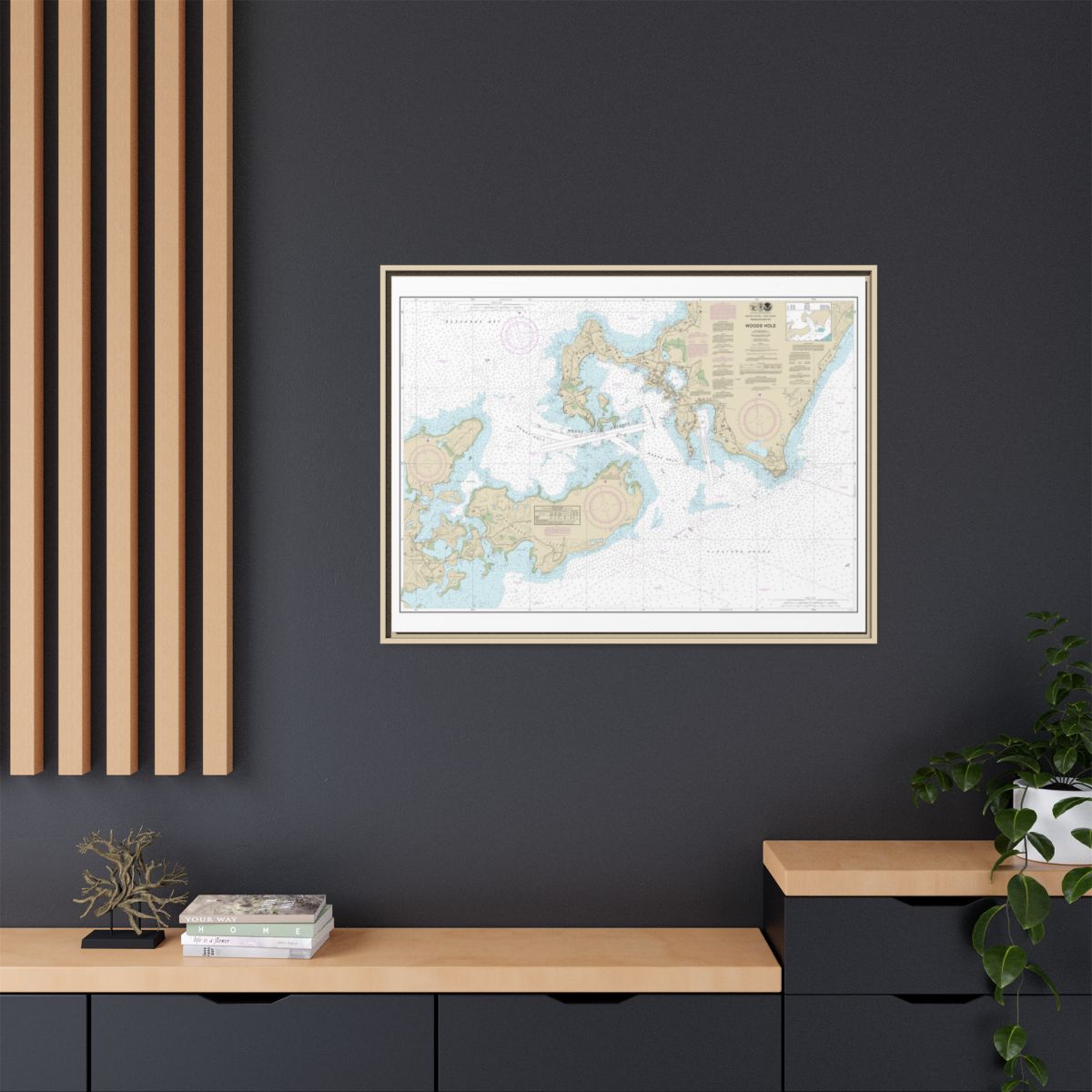 Chart 13235 Woods Hole - NOAA Nautical Chart Floating Frame Canvas | 32" x 24" | 40" x 30" - Natural context-2